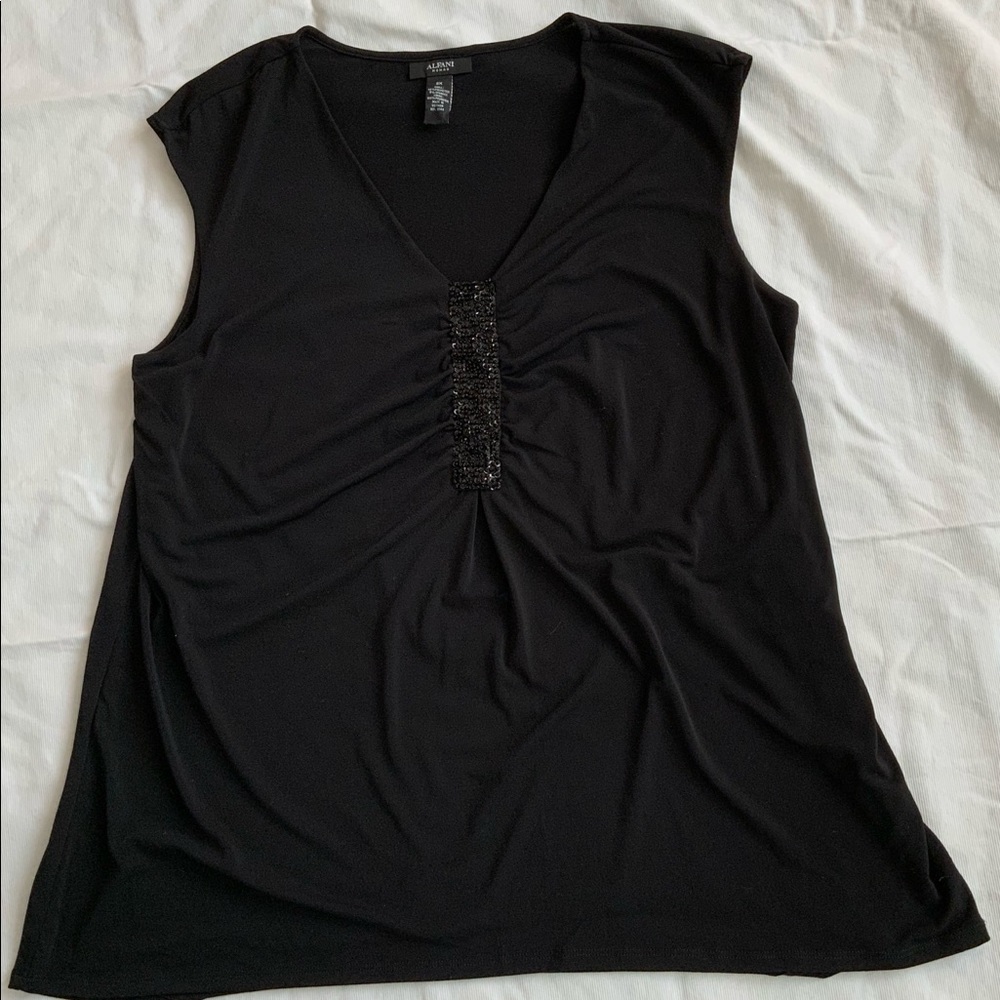 ALFANI beaded V Neck sleeveless blouse black 2X